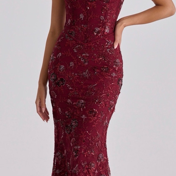 House of CB Wine Hand Beaded Corset Maxi Dress - SMALL (Regular Cup A-C) - Picture 2 of 3